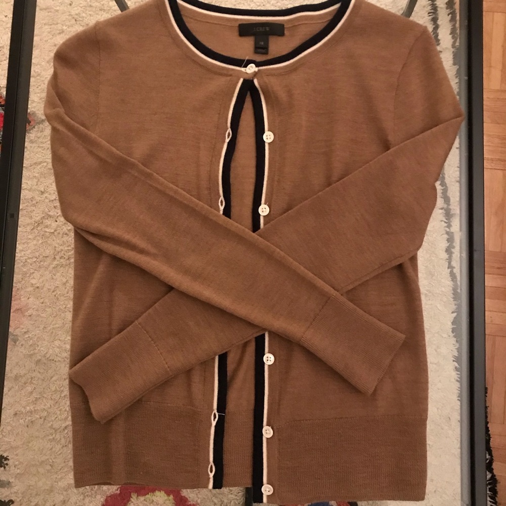 Contrast Trim Lightweight Wool Jackie Cardigan